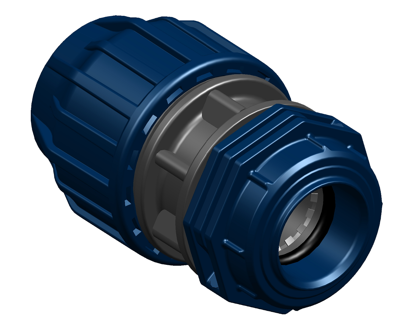 A 3D rendering of a metric compression universal adaptor.