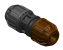 A 3D rendering of a metric poly to copper compression coupling.